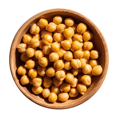chickpeas in wooden bowl isolated top view