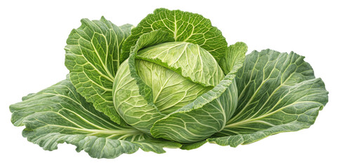 Obraz premium Green Cabbage, Fresh Vegetable, Isolated on Transparent Background, High-Resolution Image, Food Photography, Cabbage, Vegetable, Food