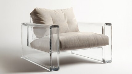 Modern Clear Acrylic Armchair with Plush Cushion Showcasing Sleek Minimalist Design for Contemporary Interiors