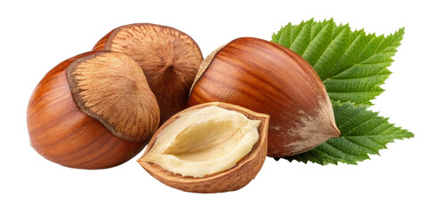 Hazelnut Composition Three Hazelnuts with Leaf, Isolated on Transparent Background, nut, food, healthy, hazelnuts, healthy food, nuts