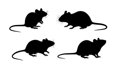Set Bundle of Creative Silhouette Illustrations Featuring Mice in Various Poses Ideal for Educational and Artistic Projects