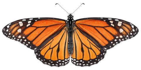 Fototapeta premium Monarch Butterfly Wings, Isolated on Transparent Background, Insect, Nature, Wildlife, Butterfly, Lepidoptera, Entomology
