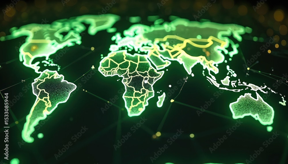 Poster striking green global internet network background illustrates expansive reach digital connections. i