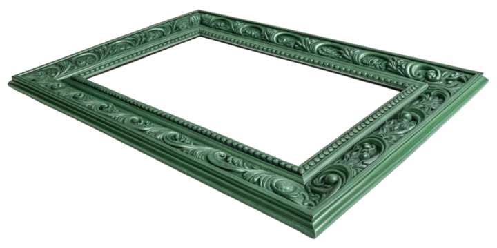 Ornate Green Picture Frame, Isolated on Transparent Background, Baroque Style, Decorative Molding, Picture Frame, Ornate Frame, Green Frame - Powered by Adobe