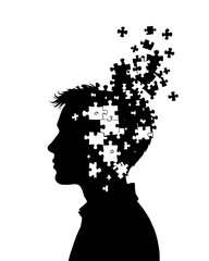 silhouette of a man with puzzles