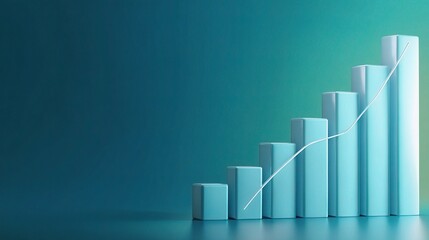 Rising Bars on Turquoise Background with Thin White Line Graph