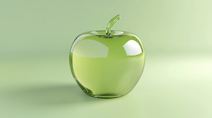 Glass apple sculpture with glossy finish on soft green background showcasing artistic design