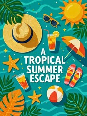 Tropical Summer Escape Illustration with Beach Elements
