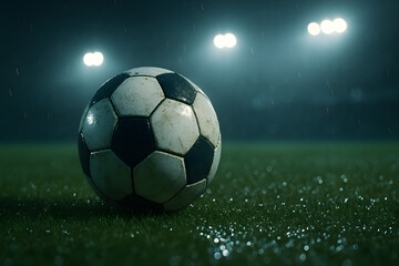 Fototapeta premium Soccer Ball On Wet Field