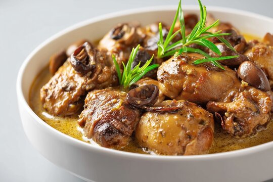 Chicken adobo sa gata features tender chicken cooked with coconut milk and mushrooms for a rich, savory flavor, perfect for a family meal