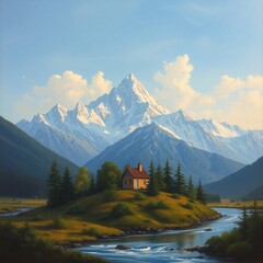 mountain landscape with lake