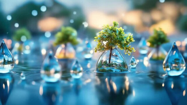Water droplets with trees and reflections nature photography calming zen aesthetic background wallpaper hd image