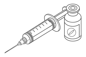 Vaccine Syringe and Vial Line Drawing