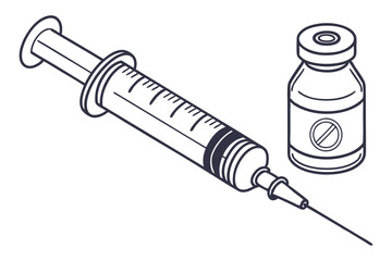 Medicine Set with Syringe Line Art Illustration