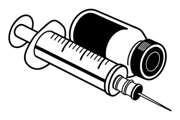 Minimalist Medicine Vial and Syringe Line Art