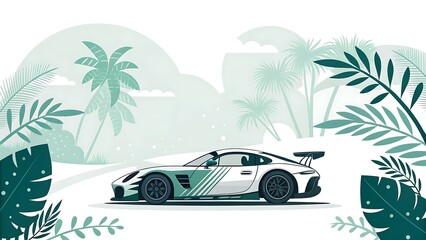 car and palm trees