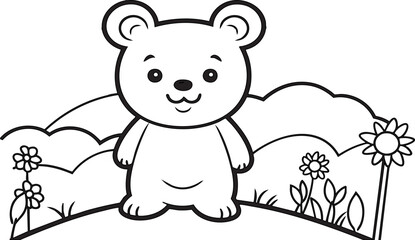 A simple coloring page for young children, featuring a cute cartoon teddy bear.