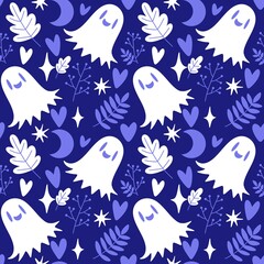 Halloween ghost seamless cute cartoon pattern for wrapping paper and fabrics