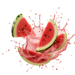Fresh Watermelon Splash with Juice Explosion isolated on transparent background Remove png