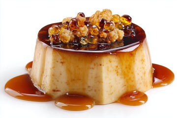 Delicious taho with warm silken tofu, arnibal syrup, and sago pearls placed on a white background showcasing a traditional Filipino dessert