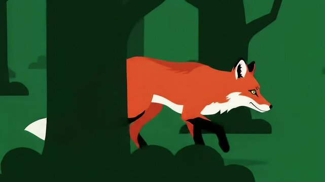 Cartoon Fox Walking Through Forest Animation