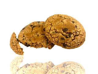 Chocolate biscuits with chocolate chips isolated on white background