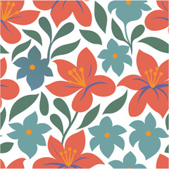 Seamless floral pattern featuring stylized flowers in a modern color palette for design projects