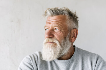 Fototapeta premium portrait of carpenter with concentrated expression positioned to right of frame