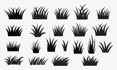 black Grass Silhouette Vector Set of Natural and Organic on White Background