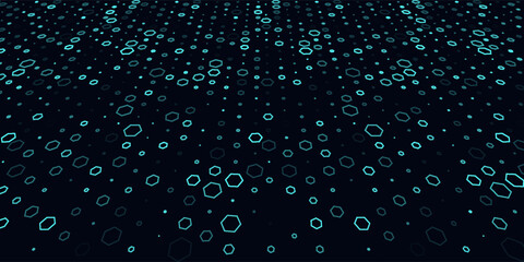 Abstract hexagon blue background banner futuristic business data technology modern concept, polygon shape lines connecting link structure dark blue contrast copyspace.