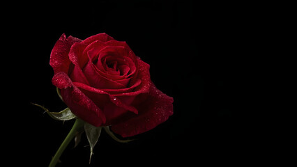 Red rose in dramatic light on dark background.