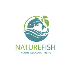 nature fish icon with waves isolated on white background