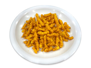Tasty and crispy kurkurray beautifully isolated on white background