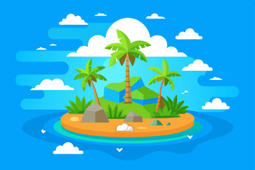 Obraz premium Tropical island paradise with palm trees on a sandy beach