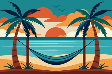 Fototapeta premium Tropical island paradise with palm trees on a sandy beach, bathed in the summer sun by the sea