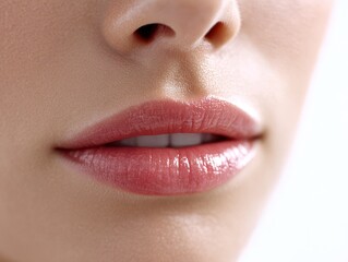 Naklejka premium Hyperrealistic close-up of beautiful woman's lips showcasing intricate details and soft colors against a pristine background