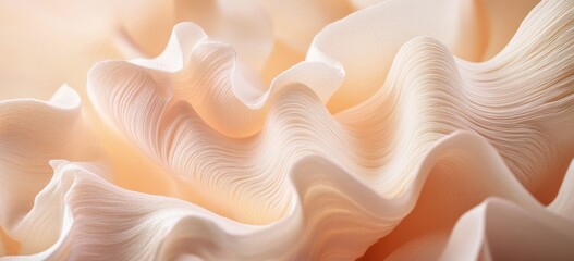 A detailed close-up of an abstract paper sculpture, with soft peach hues and delicate lines creating intricate patterns on the surface Generative AI