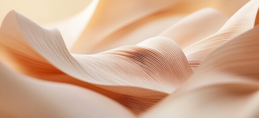 A close-up of an abstract, organic shape made from thin paper strips in light peach tones on a beige background Generative AI