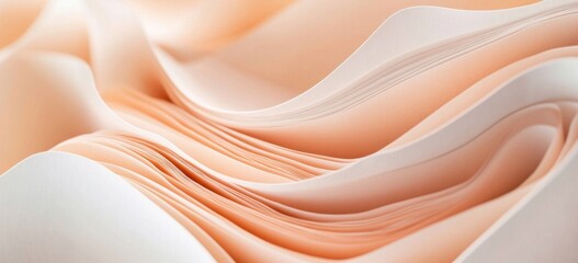 A close-up of an abstract paper background with undulating lines in light peach and beige hues, creating the illusion that they form a three-dimensional structure Generative AI