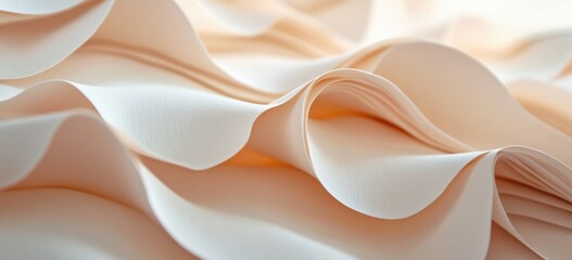 A close-up of an abstract, undulating paper pattern in shades of peach and cream on a light background Generative AI