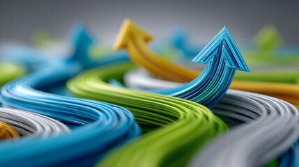Colorful strands rise pointing towards growth