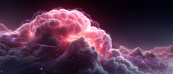 Ethereal cloud network illuminated in vibrant pink
