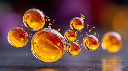 Golden orbs float in vibrant space