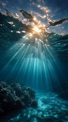 Sunbeams pierce the depths below