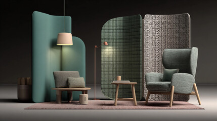Modern interior design with stylish furniture and lighting elements