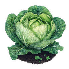 Obraz premium Green cabbage with small plants in soil isolated on a transparent background