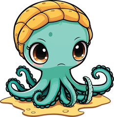 Obraz premium Cute Cartoon Octopus Character Vector Illustration For Childrens Designs Mascot And Educational Resources Featuring Expressive Eyes Soft Colors And A Playful Design Suitable For A Variety Of