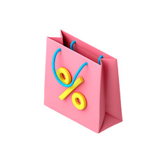 Pink Shopping Bag with Discount Percentage Symbol 3D Render