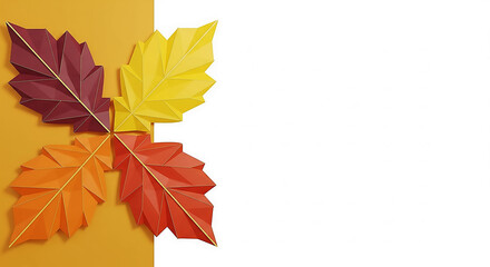 Fototapeta premium Autumn Leaves Illustration – Seasonal Fall Foliage Designs, illustrations showcasing various types of fall leaves in vibrant hues of red, orange, and yellow. ThanksGiving Day