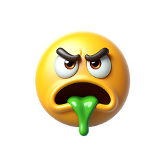 3D Render of an Angry Emoji with Green Vomit  Illustrating Disgust and Anger